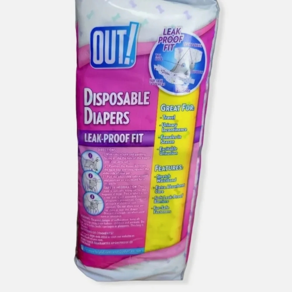 OUT! 14 DISPOSABLE DOG DIAPERS M-L Medium / Large 18-25
